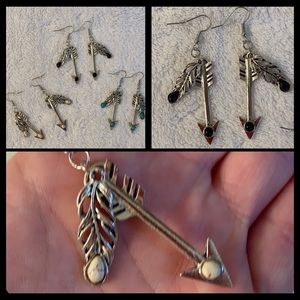 🆕😍BOHO Arrow and Feather Earrings: 1 Black, 1 Turquoise LEFT!!!